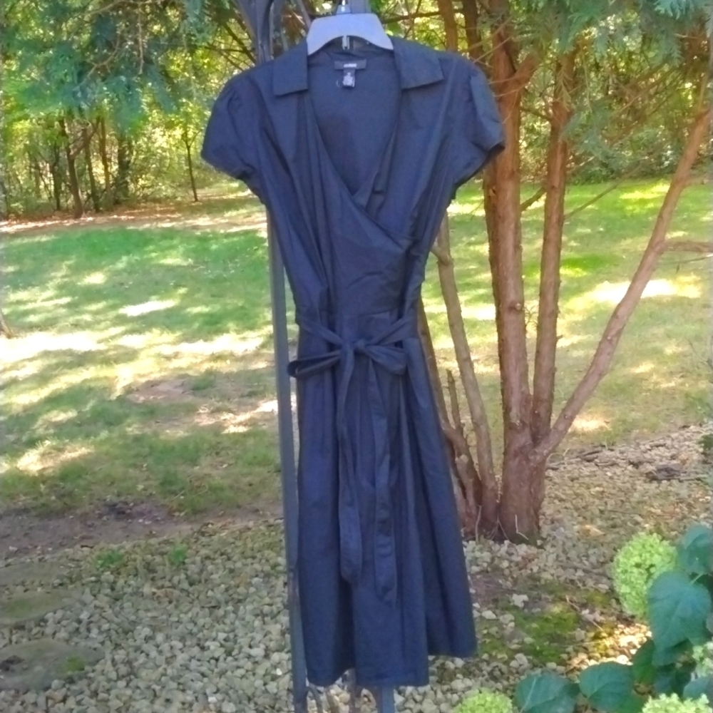 ALFANI Women's Deep Black Cap-Sleeve Wrap Knee-Length Dress, 69% cotton, SZ 10